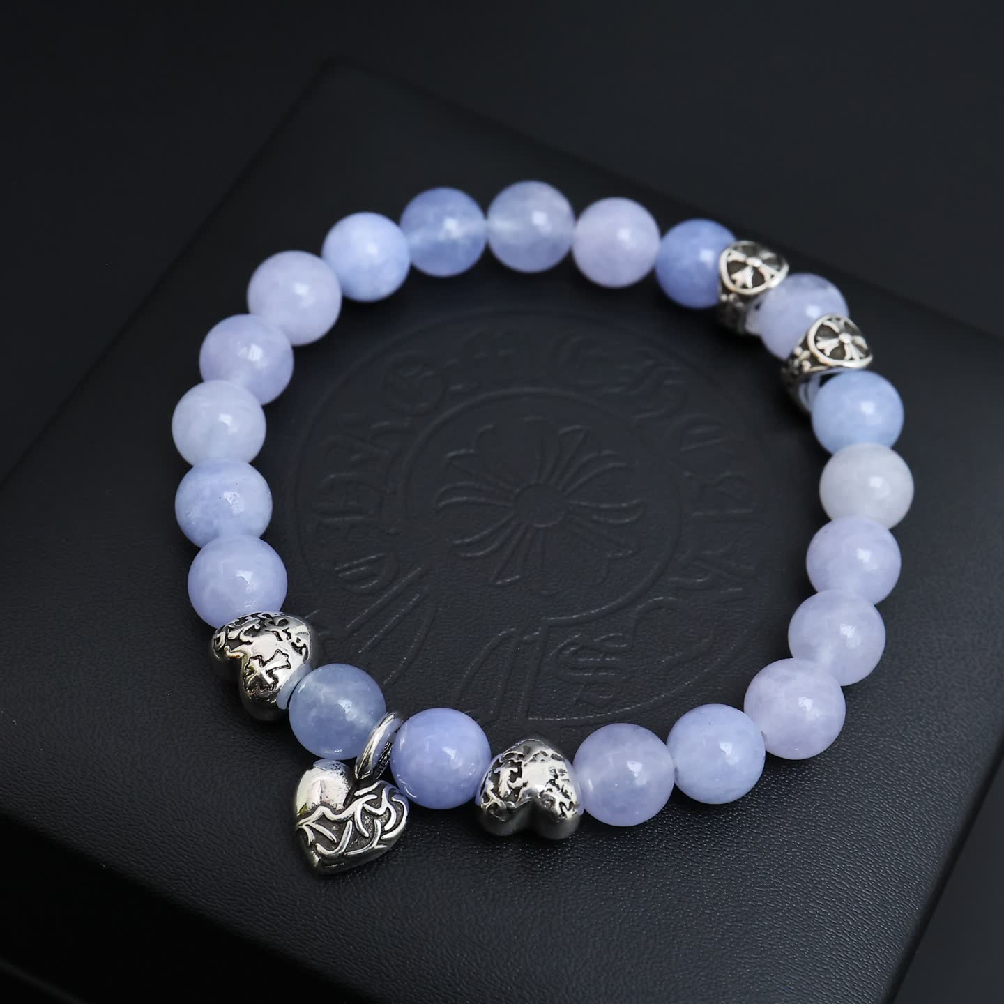 Chrome Hearts Charm Heart Silver Beaded Bracelet